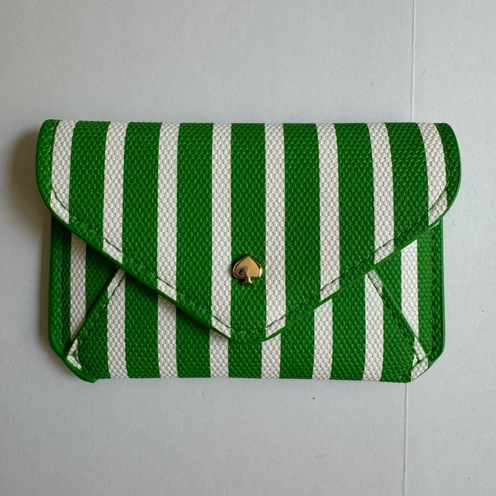 Kate Spade x Target Green White Stripe Envelope Card Case Mini Wallet NWT Preppy